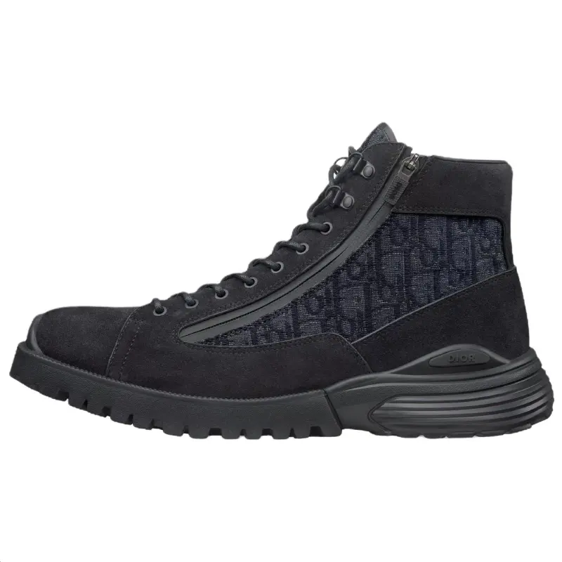 DIOR Combat Cow Split Leather Ankle Boots Men's Black