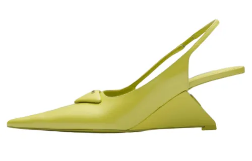 PRADA Leather Wedge Heel Fashion High Heels Women's Lime Green