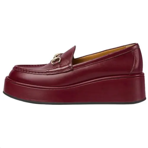 GUCCI Horsebit Leather Loafers 5CM Women's Red