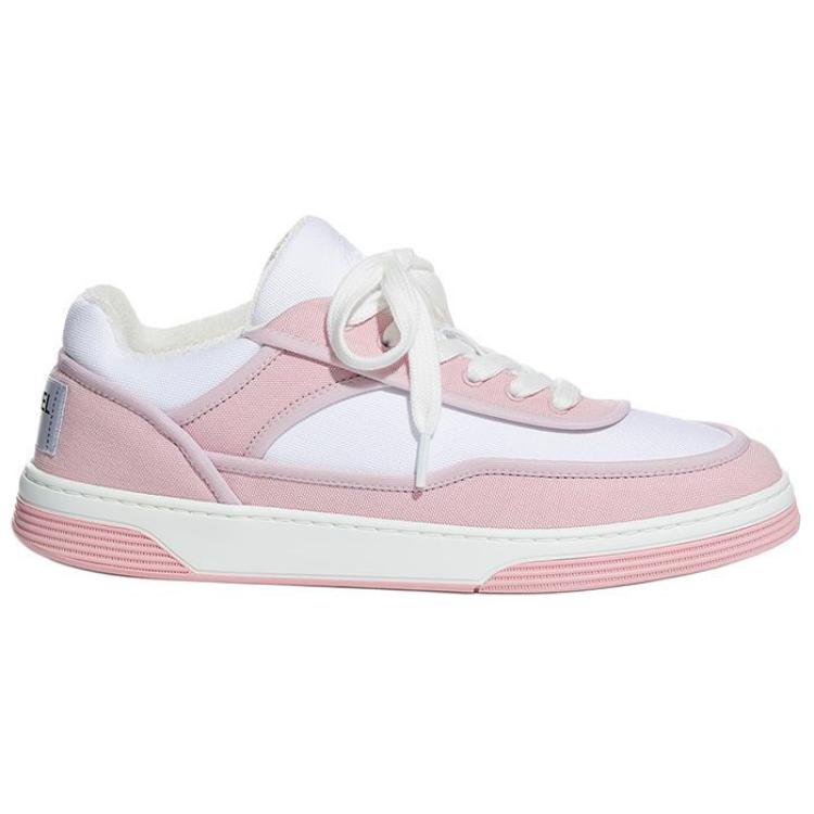 CHANEL Fabric Low top Skateboard Shoes Women's Pink White