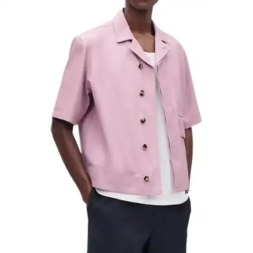 HERMES Shirts Men's Pink Lapel Moderate Other