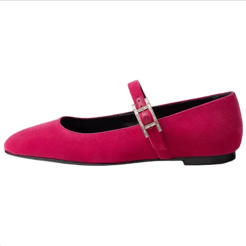 HERMES Jane Flat Mary Jane Shoes Women's Plum Red