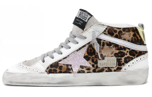 Golden Goose Mid Star Mid top Stylish Skateboarding Shoes Women's White Leopard Print