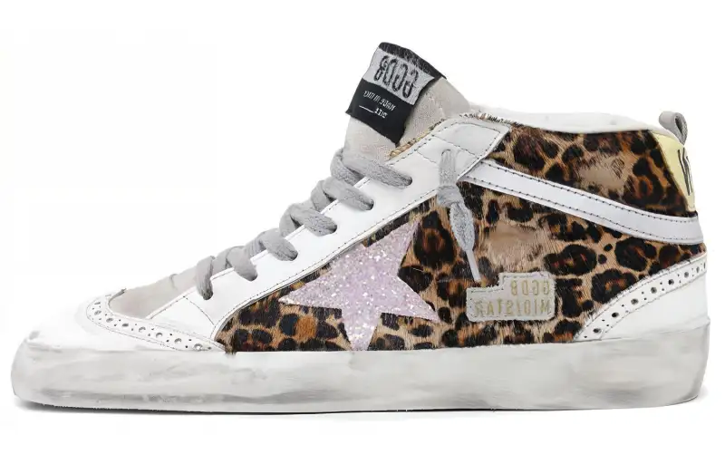 Golden Goose Mid Star Mid top Stylish Skateboarding Shoes Women's White Leopard Print