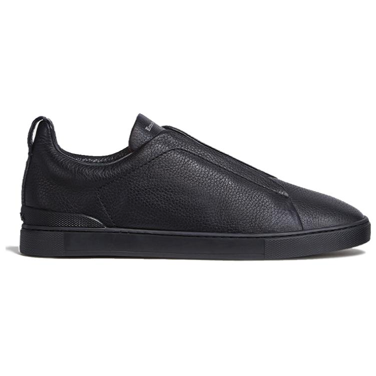 Ermenegildo Zegna Triple Stitch Leather Stylish Skateboarding Shoes Men's Black