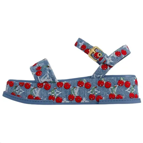 LOUIS VUITTON Cherry Maya Platform Sandal X Takashi Murakami Denim Women's