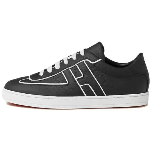 HERMES Boomerang Leather Low top Skateboard Shoes Men's Black