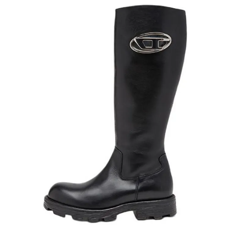 DIESEL OVAL D Cow Leather Knee high Boots Women's Black