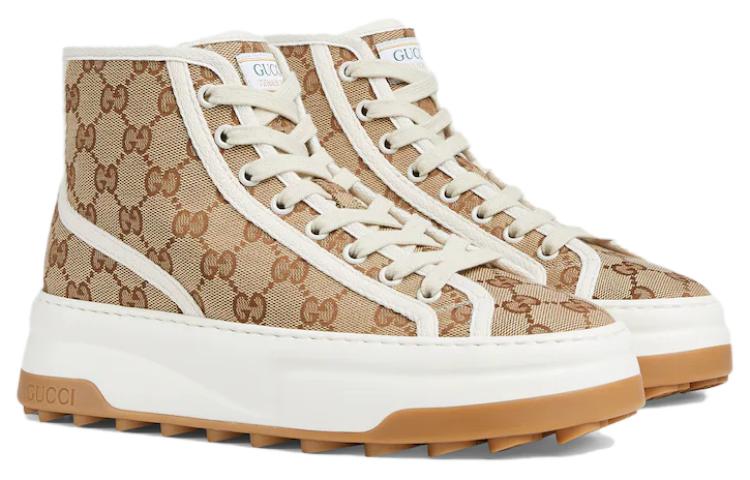 Женские кеды Gucci Interlocking (коричнево-белые) — фото 3