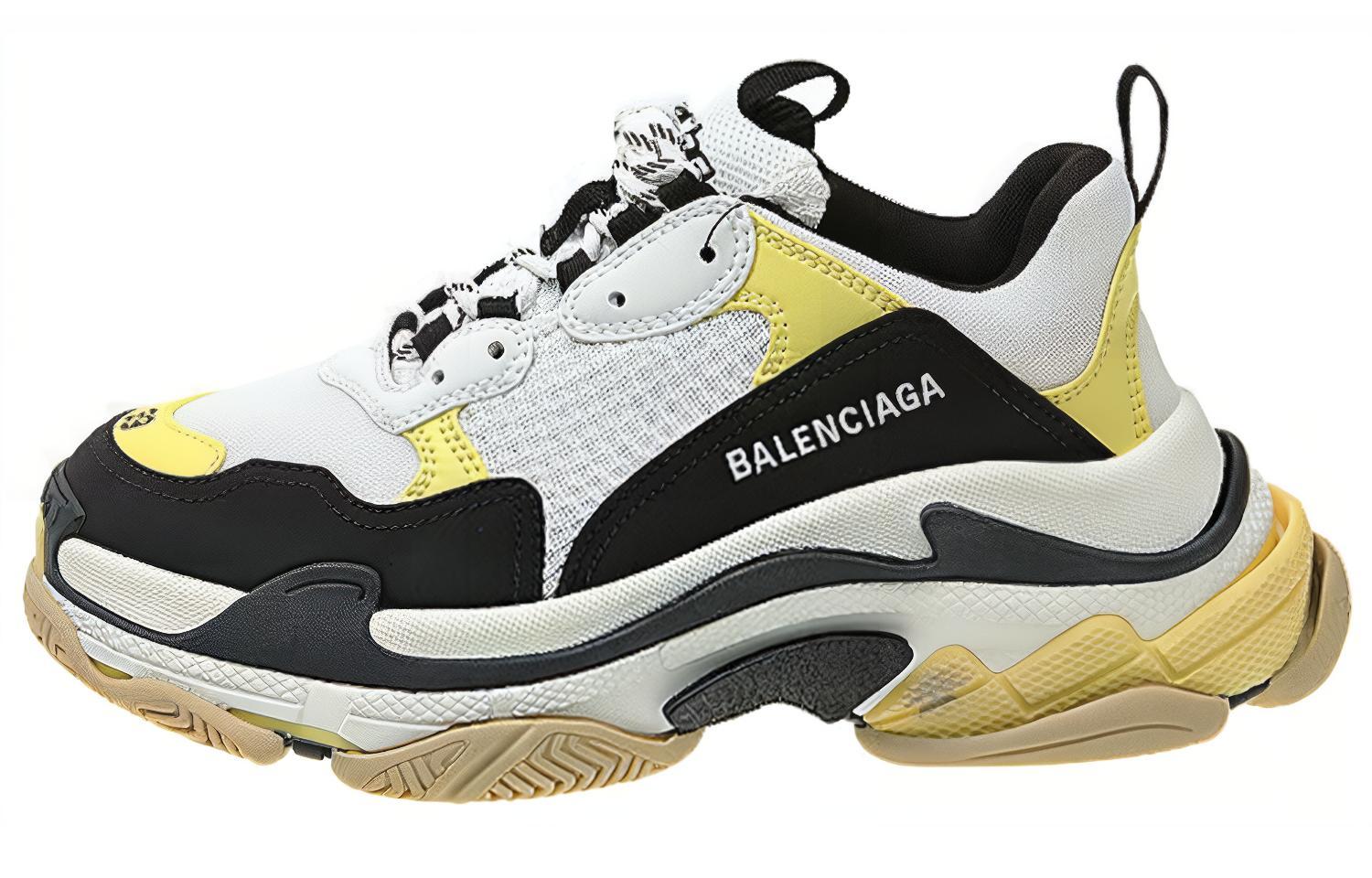Balenciaga Balenciaga Triple S lace-up round toe low-top dad shoes men's black and yellow