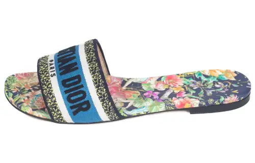 DIOR Dway Rubber Sole Quiet Slide Slippers Women's Blue Black