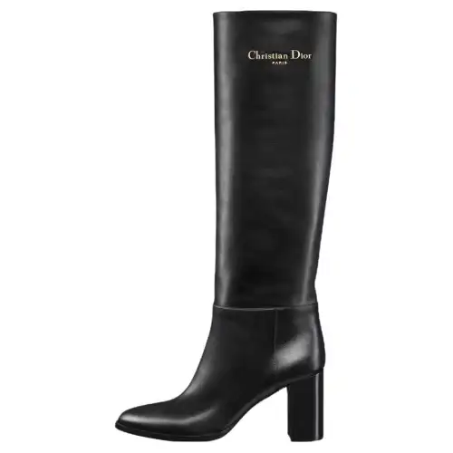 DIOR D Town Cow Leather Knee high Boots 8cm Women's Black