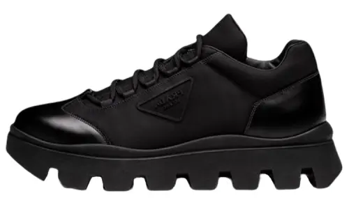 PRADA Leather Lace Up Low top Sports Casual Shoes Men's Black