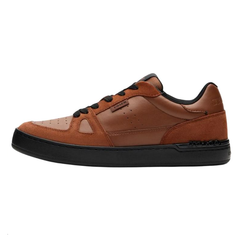 COACH Clip Leather, Suede Low top Skateboard Shoes Men's Brown