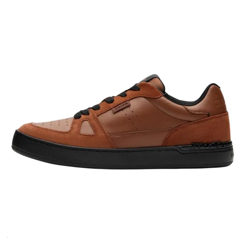 COACH Clip Leather, Suede Low top Skateboard Shoes Men's Brown