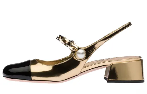 MIU MIU Leather, Textile Block Heel High Heels 3.5cm Women's Platinum
