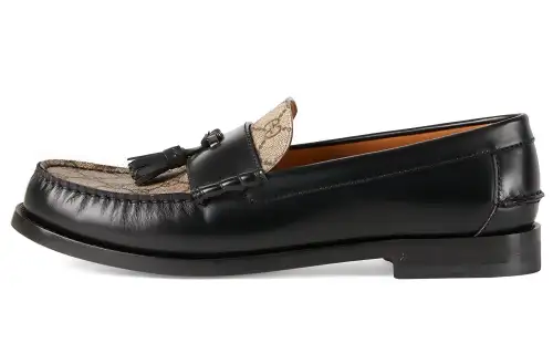GUCCI Tassel Gg Canvas Loafers Black Ebony