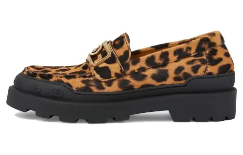 GUCCI Suede Loafers Women's Leopard Print