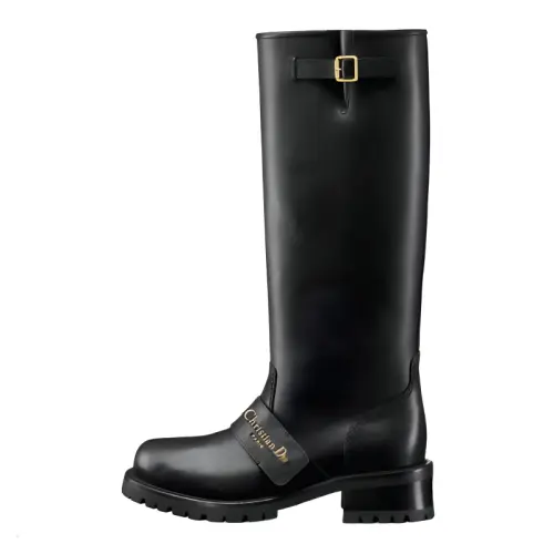 DIOR D Quest Cow Leather Knee high Boots 4.5cm Women's Black
