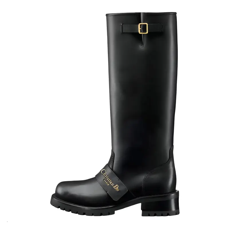 DIOR D Quest Cow Leather Knee high Boots 4.5cm Women's Black