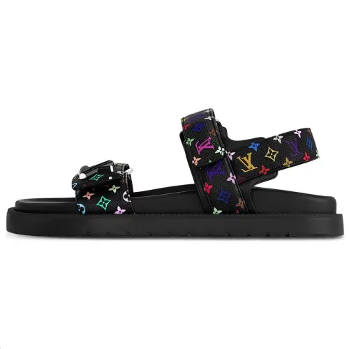 LOUIS VUITTON Lv Sunset Flat Comfort Sandal Takashi Murakami Black Women's