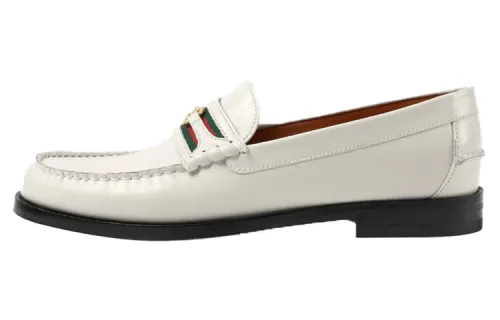 GUCCI Interlocking Leather Loafers Men's White