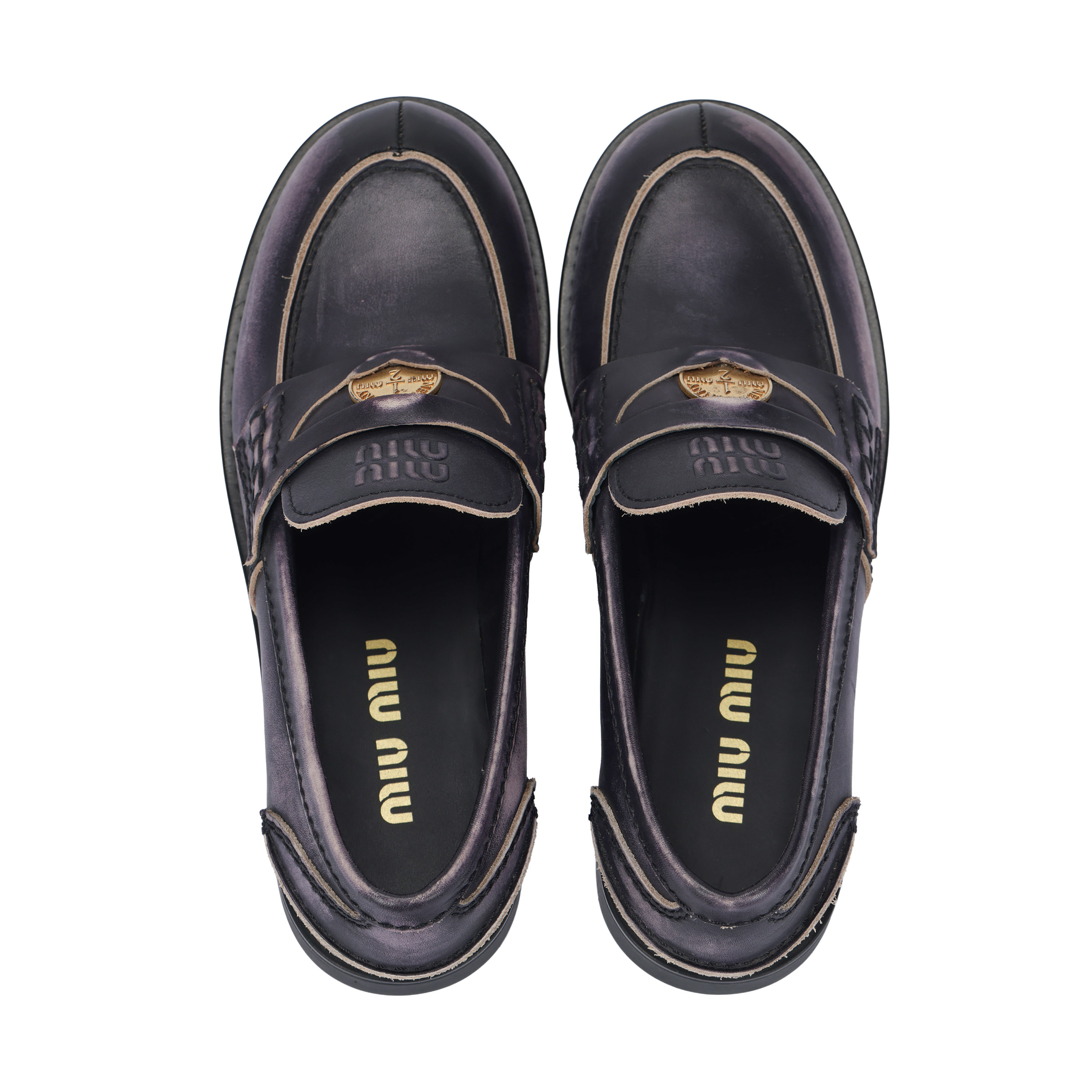 MIU MIU Leather Loafers Women's Vintage Blue