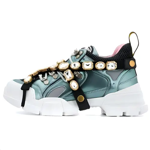GUCCI Flashtrek Leather Low top Casual Shoes Women's Blue