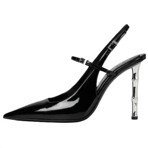 GUCCI BRIDE Patent Leather Slim Heel High Heels 10.5cm Women's Black