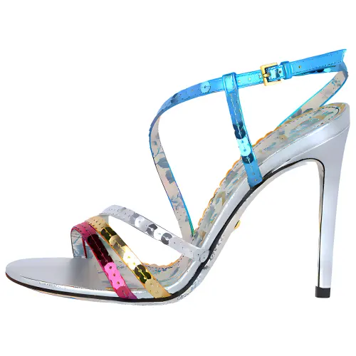 GUCCI Multicolor Sequin Heel Sandals New Bright Pink Multi Women's