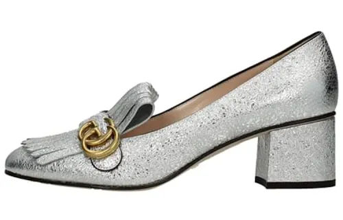 GUCCI Block Heel High Heels Women's Silver