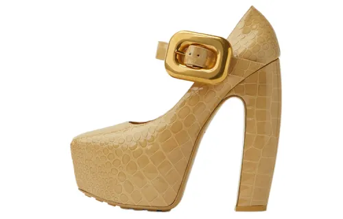 Bottega Veneta Mostra Cow Leather Chunky Heel High Heels 17cm Women's Praline Color