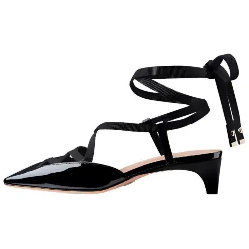 DIOR D Envol Patent Leather, Leather Chunky Heel High Heels 4cm Women's Black