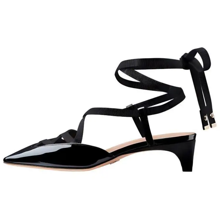 DIOR D Envol Patent Leather, Leather Chunky Heel High Heels 4cm Women's Black