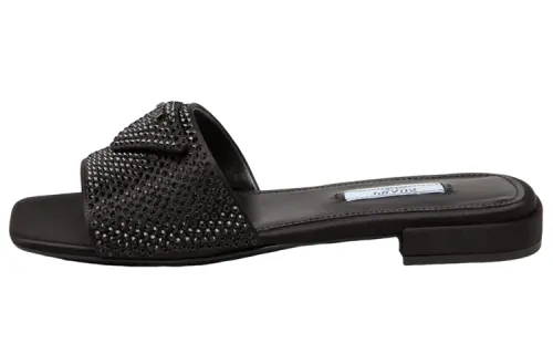 PRADA Logo-plaque Crystal-embellished Mules