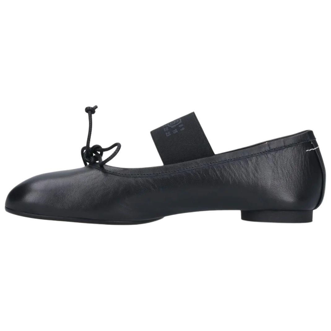 MM6 Maison Margiela Anatomic calfskin bow flat Mary Jane shoes for women black