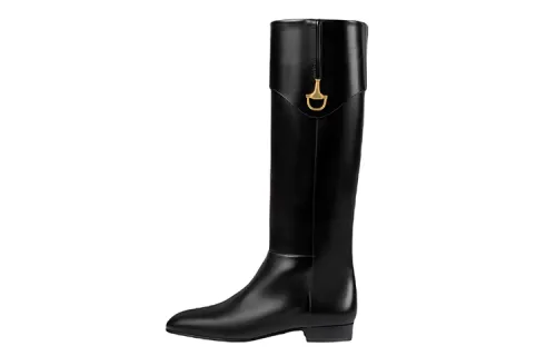 GUCCI Horsebit Leather Knee high Boots 2cm Women's Black