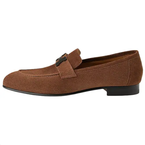 HERMES PARIS Calfskin Casual Shoes Men's Chestnut Brown