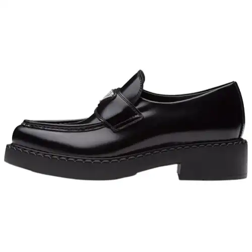PRADA Brushed Leather Pointy Monolith Loafers 'Black' Women's