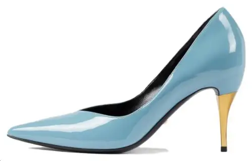 GUCCI Patent Leather Slim Heel High Heels 8.5cm Women's Light Blue