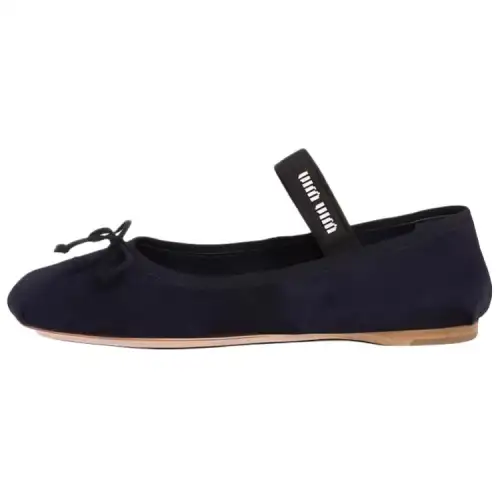 MIU MIU Suede Flat Mary Jane Shoes Women's Dark Blue