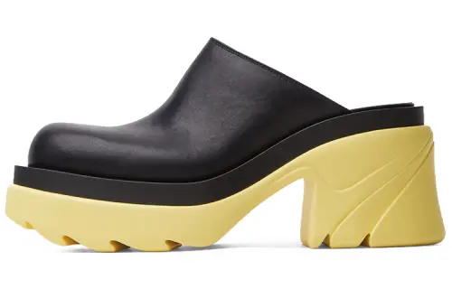 Bottega Veneta Leather Chunky Heel High Heels Women's Black Yellow