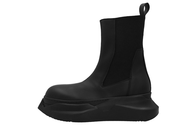 Rick Owens DRKSHDW Beatle Abstract Leather Short Chelsea Boots Men's Black