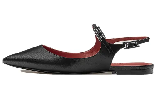 HERMES Edie Leather Casual Shoes Women's Matte Black
