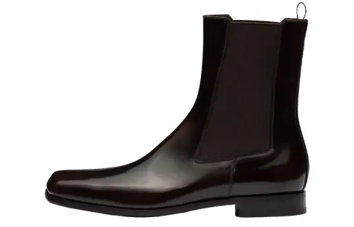 PRADA Leather Short Chelsea Boots Men's Black