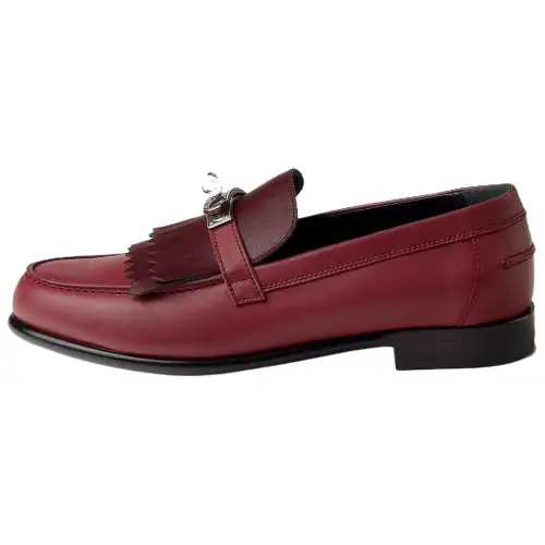 HERMES Destin Cow Leather Loafers Women's Red