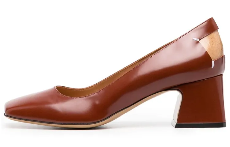 Maison Margiela Leather Chunky Heel High Heels 4.5cm Women's Umber