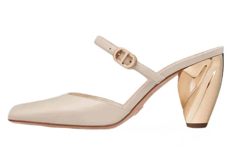 DIOR Rhodes Leather Patchwork Closed Toe Slippers Women's White