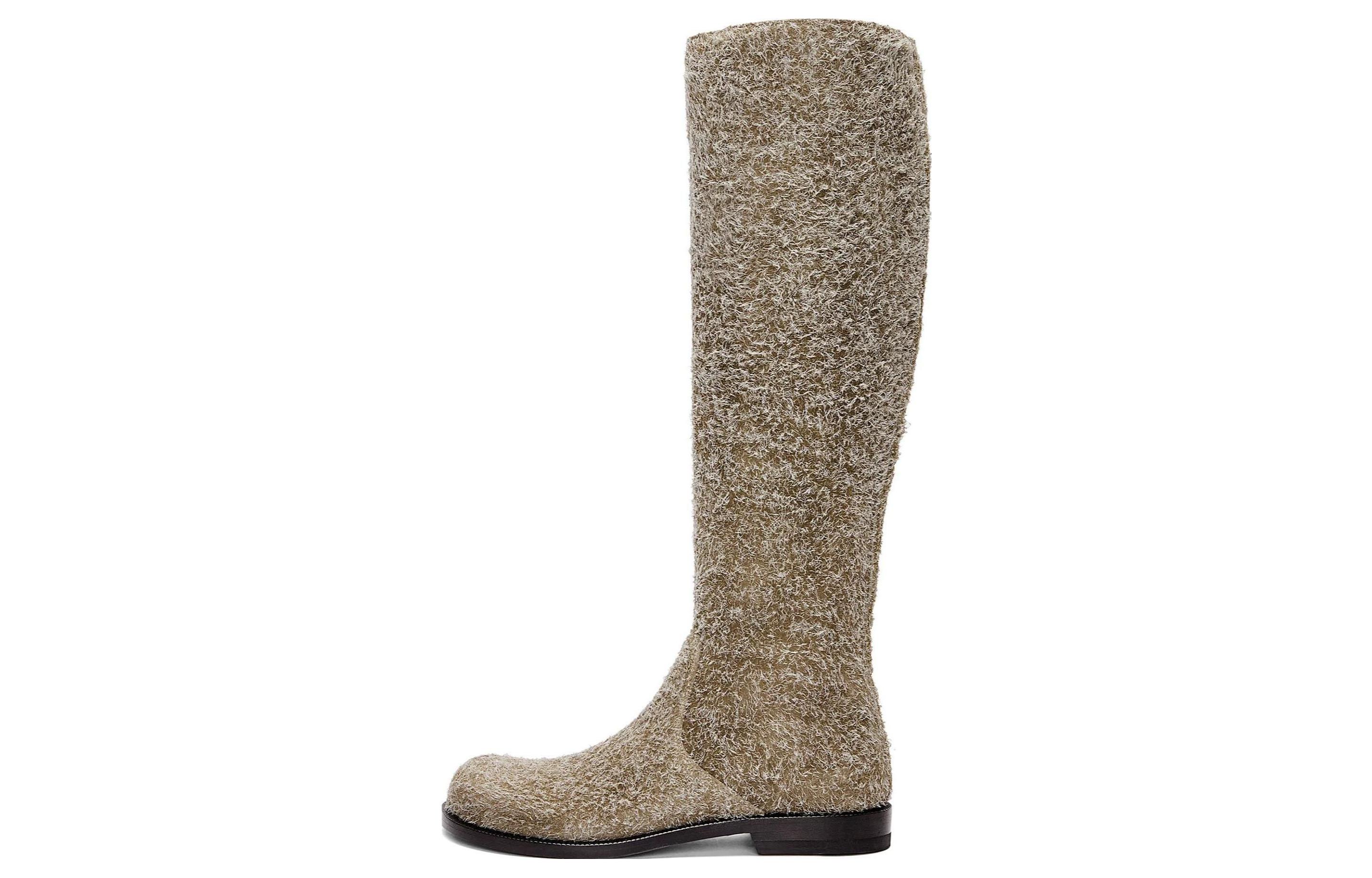 LOEWE Campo Suede Knee high Boots 1.5cm Women's Khaki Green