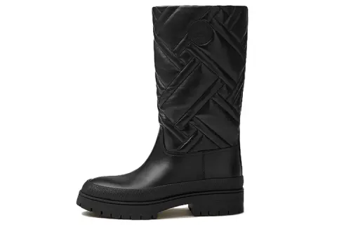 HERMES Hermès Fuji Leather Quilted Goat Leather High Boots Women's Black